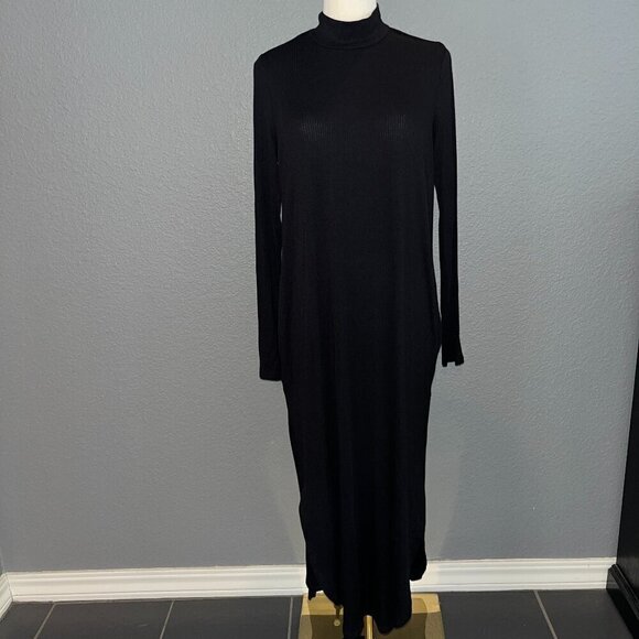 SHOW ME YOUR MUMU SUTTON Long Sleeve Mock Neck Black Ribbed Knit MIDI Dress - S - Picture 1 of 11